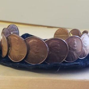 Handcrafted Vintage 1970's real Copper Penny Pennies Cuff Bracelet